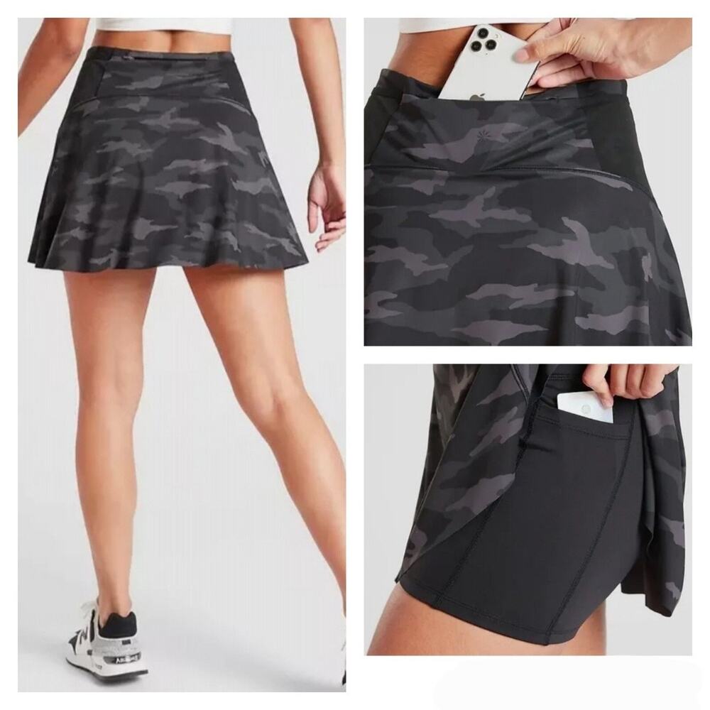 Athleta NWT Match Point Printed Skort 13.5” Black Camo Sz S Tennis Skirt - Picture 1 of 7